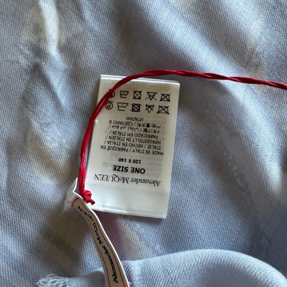 Alexander McQueen Graffiti Logo Skull Print Silk Biker Scarf Sky Blue NEW - Picture 5 of 8